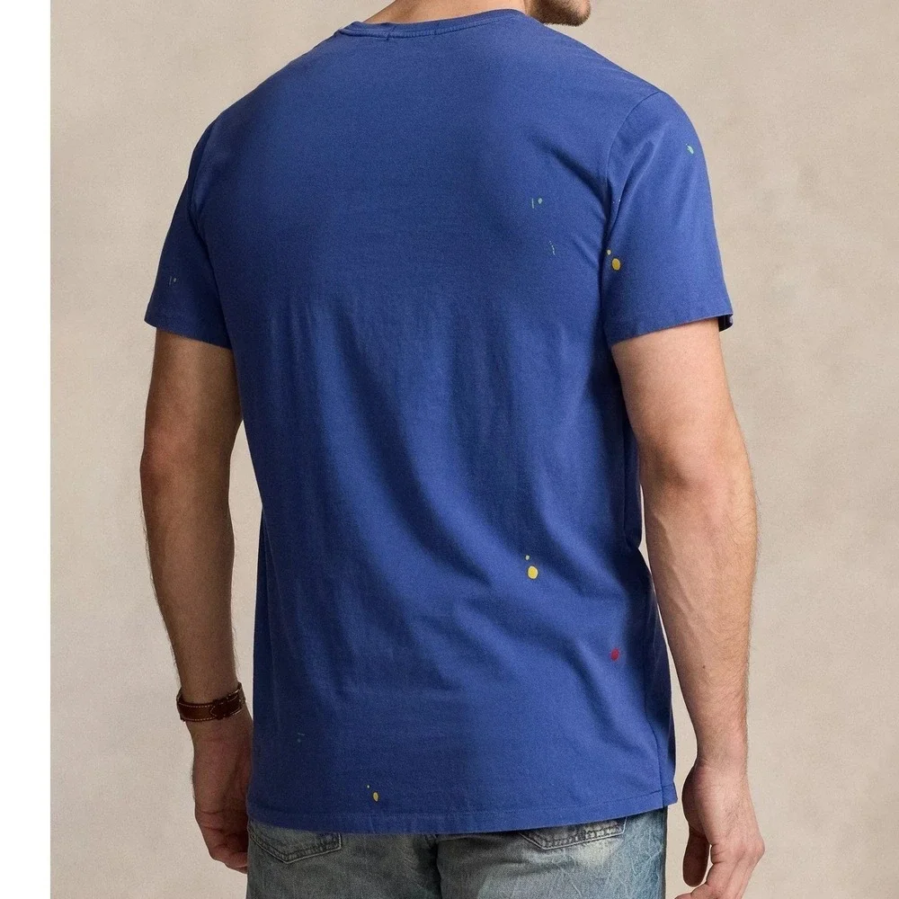 MENS POLO RALPH LAUREN S/S T-SHIRT~SZ 2XL TALL~BLUE PAINT SPLATTER~NWT
